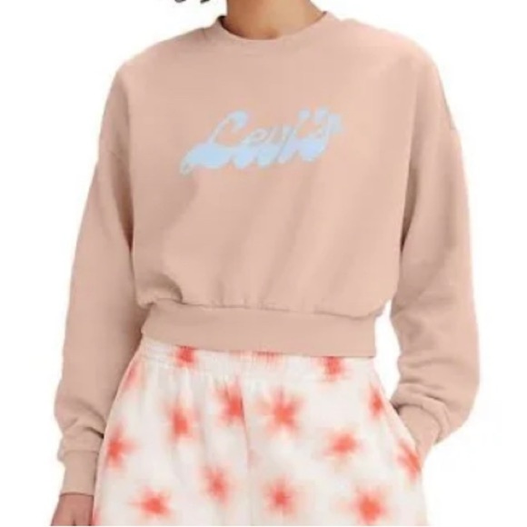 Levi's Tops | Women's Levi's Cropped Graphic Logo Sweatshirt color:peach size M - Picture 1 of 8